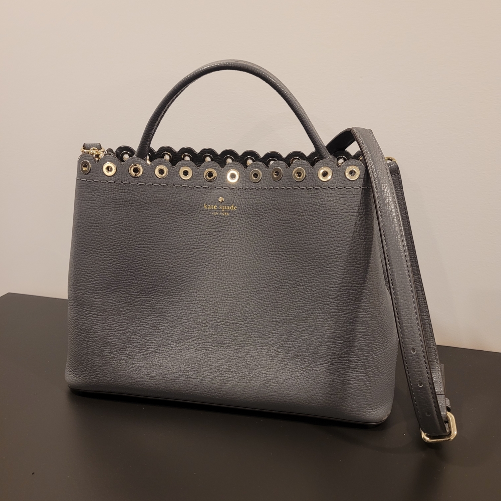 Kate Spade Janell Scalloped Pebbled-Leather Top Handle Bag In Grey